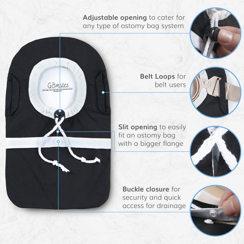 [Australia] - Ostomy Bag Covers-Waterproof Ostomy Pouch Liner with Adjustable Opening, Belt Hoop, Buckle Closure Black 