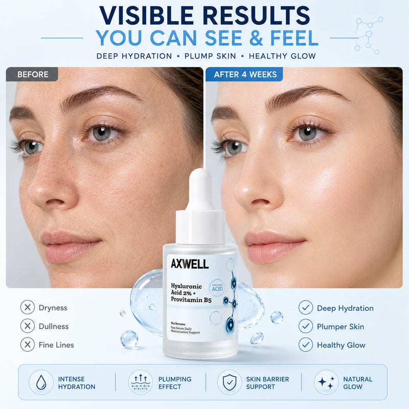 Axwell 2% Pure Hyaluronic Acid Serum for Face with Vitamin B5 – Deep Hydration, Plumping, Anti-Aging Skin Serum for Women & Men, Fragrance Free, 1.01 fl oz