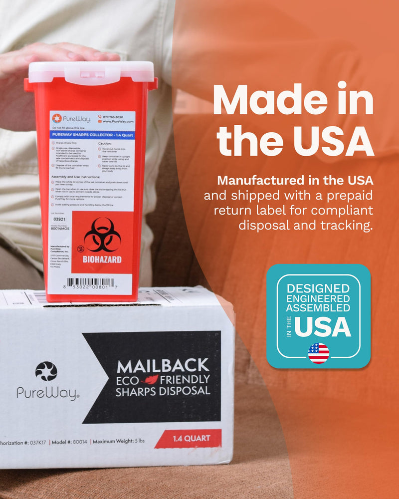 [Australia] - 1.4 Quart MailBack Sharps Disposal Container ‚Äì Secure Needle Box for Safe Medical Waste & Used Syringe Disposal | Sharps Container for Home Use, Travel, Clinics, and Professional Settings 1.4 Quart 