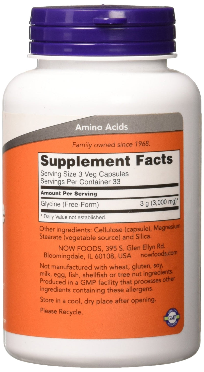 Now Foods Glycine Pharmaceutical Grade Amino Acid 1000 mg 100 Caps