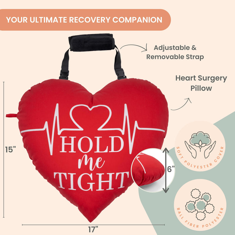 [Australia] - MOYOAMA Open Heart Surgery Pillow for Heart Surgery Recovery Gifts - After Bypass Surgery Must Haves, Gifts for Chest Surgery Recovery, Seatbelt Pillows for Post-Surgery, Shock Absorbing Chest Pillow Red Heart Pillow with Strap 