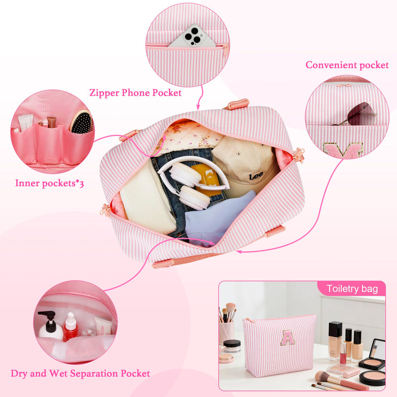 Birthday Gifts Pink Travel Duffle Bag for Girls(Pink,A) | Overnight Bags Weekender Bag with Shoe Compartment Dance Bag with Makeup Bag for Girls A
