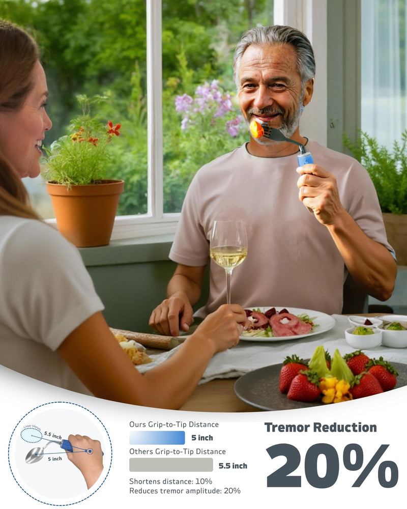 [Australia] - 4-Piece Adaptive Utensils Set - 42°Angled Parkinsons Utensils, Weighted Utensils for Tremors and Parkinsons Patients, Blue (Right-Handed) Right-handed Blue – 4pcs (2.5 oz each) 