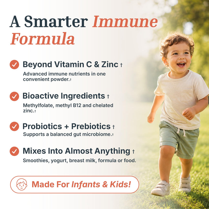 Dr. Green Mom Essential Immune Support for Kids — Powder Multivitamin with Probiotic, Zinc, Vitamin C, D3 & Quercetin — Sugar-Free, Mixes into Drinks — Kids, Toddlers & Infants — 90 servings — Non-GMO