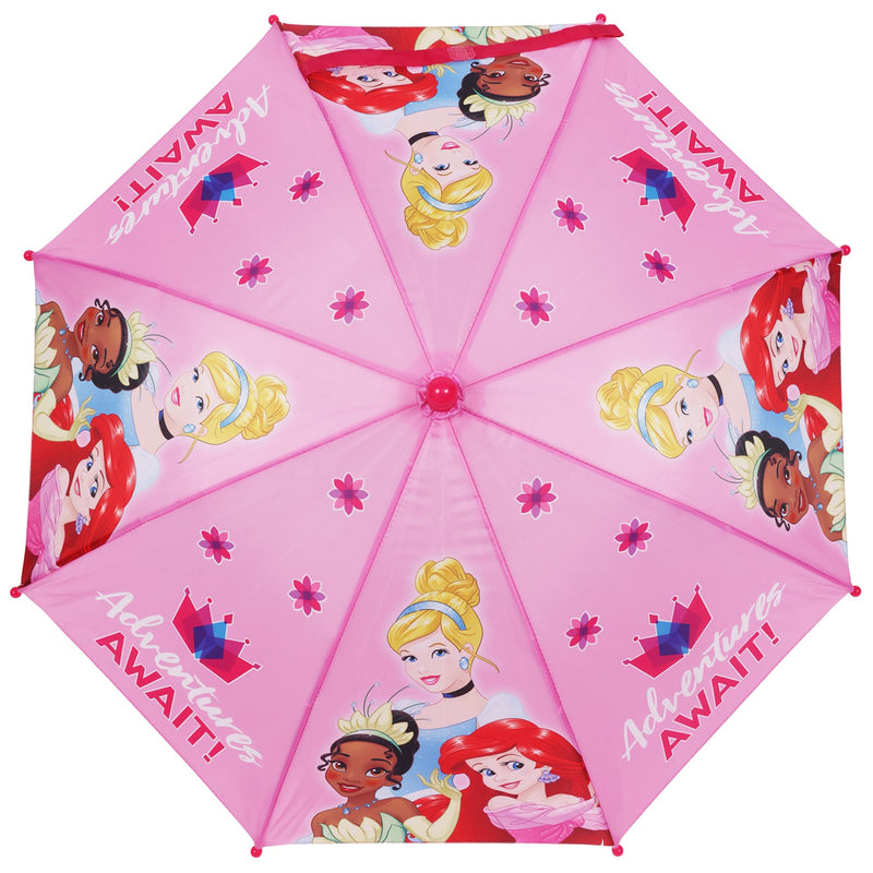 Concept One Disney Princess Umbrella for Kids, Pink | Girls with Curved Handle and Safety Tips, Cute Umbrellas for Rain