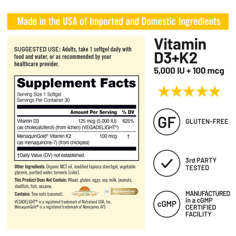 NatureWise Vegan Vitamin D3 5000IU + K2 with Organic Coconut MCT Oil - USA Manufactured - 30 Softgels[30-Day Supply] Magnesium Glycinate 625 mg - Vegan - 30 Capsules[30-Day Supply]