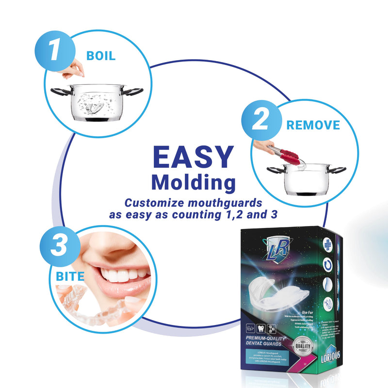 [Australia] - Moldable Mouthguards Pack of 6 in 3 Different Sizes– Customizable, Moldable, Trimmable Dental Night Guard for Teeth Grinding, Clenching, Athletic Sports, and Whitening Tray 