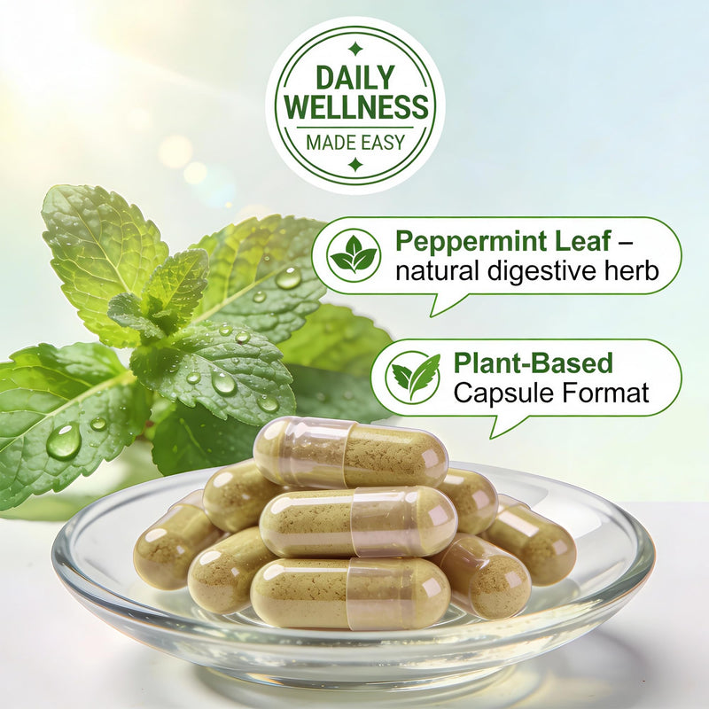 Peppermint Wellness XR Complex | 60 Vegan Capsules | Digestive Comfort, Bloating Relief, Calm Gut Function & Post-Meal Ease | Peppermint Oil, Ginger, Fennel, L-Glutamine, Magnesium & B6 | by NutriVolv