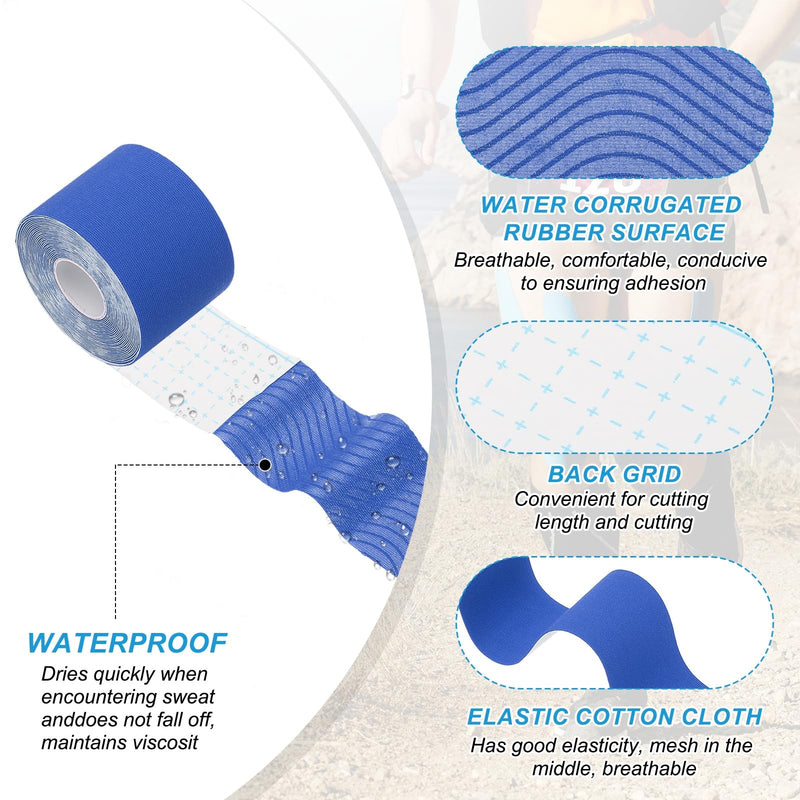 PATIKIL 5.5 Yard x 2 Inch Kinesiology Tape, 4 Roll Adhesive Cotton Sports Muscle Support Tapes Waterproof Elastic Tape for Knee Ankle Wrist Shoulder, Dark Blue