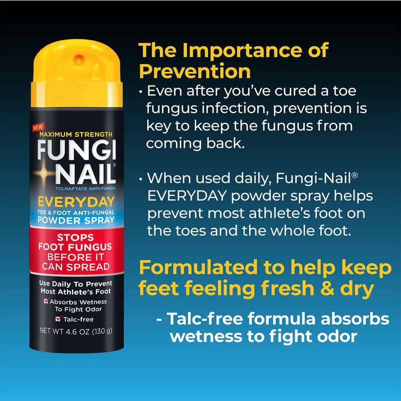 Fungi-Nail Everyday Anti-Fungal Powder Spray, 4.6oz | Stops Foot Fungus, Athletes Foot Spray, Absorbs Wetness for Odor Control, Talc-free 4.6 Ounce (Pack of 1)