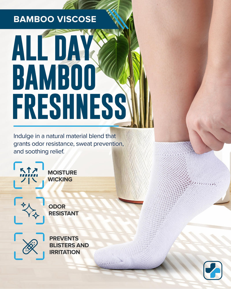 [Australia] - Doctor's Select Bamboo Viscose Ankle Diabetic Socks for Women & Men - 4 Pairs | Low Cut Moisture-Wicking Loose Fit Socks Large 2 Black, 2 White 