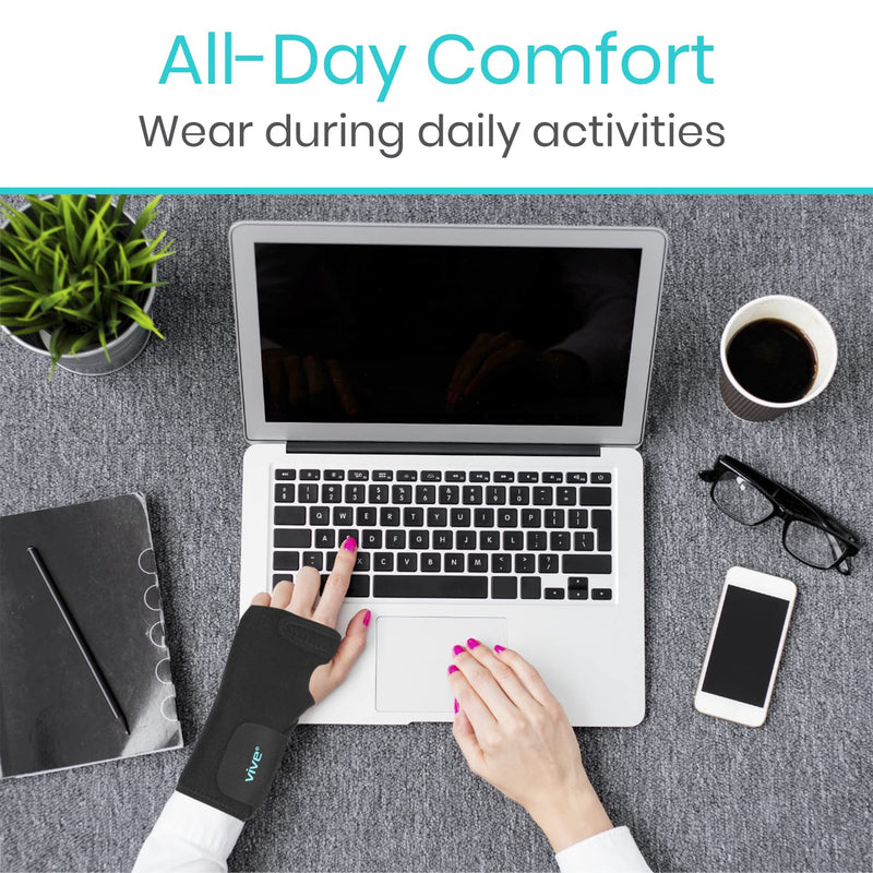 Vive Wrist Brace - Carpal Tunnel Hand Compression Support Wrap for Men, Women, Tendinitis, Bowling, Sports Injuries Pain Relief - Removable Splint - Universal Ergonomic Fit (Black, Left) Black