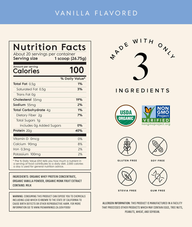 [Australia] - Truvani Organic Whey Protein Powder | Vanilla | 20g Grass Fed Whey Protein | 20 Servings | USDA Organic & Non-GMO | Gluten Free | No Gums, No Soy, No Stevia, No Added Sugars 