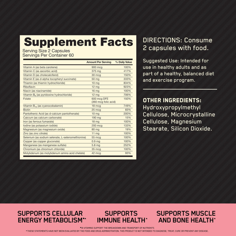 Optimum Nutrition Opti-Women Daily Multivitamin for Women, Immune Support Supplement with Iron, 60 Day Supply, 120 Count, (Packaging May Vary) | Multivitamin for Active Women, 22 Vitamins & Minerals, Calcium, Iron, Folate, Vegetarian Vcaps, Easy-to-Swa...
