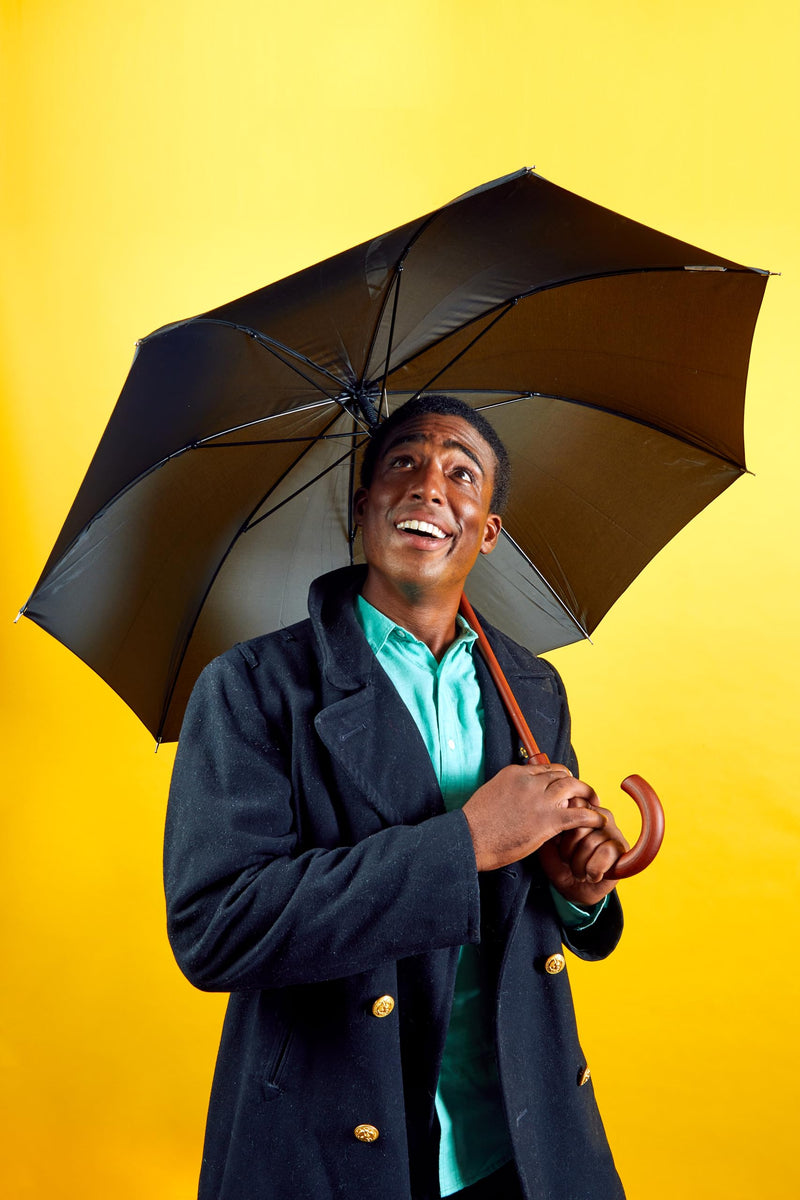 Totes Auto Open Water Repellent Stick Umbrella with Classic Wood J Hook Handle Navy Blue One Size