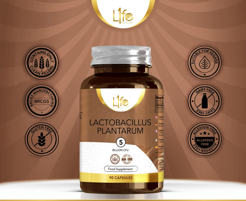 LN Lactobacillus Plantarum | 90 L-Plantarum Capsules - 5 Billion CFU High Strength Probiotic per Serving | Lactobacillus Probiotics | Non-GMO, Gluten & Allergen Free | Made in the UK