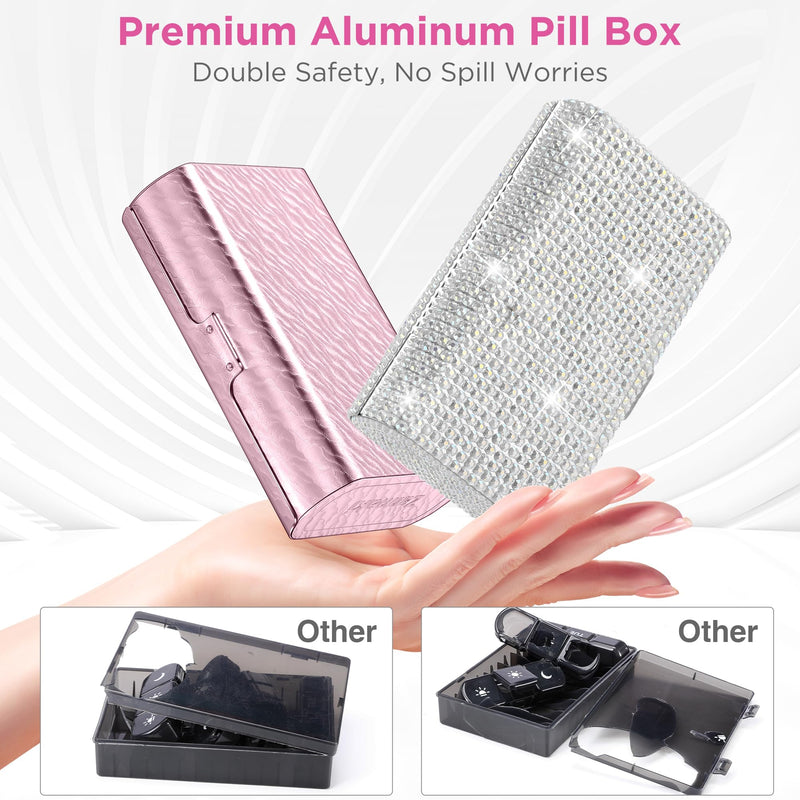 Zannaki Bling Metal XL Weekly Pill Organizer 2 Times a Day, Large Travel Daily Pill Box 7 Day, Portable Week Twice Pill Holder Container, AM PM Pill Case for Medicine Vitamin Medication Supplement Bling Silver