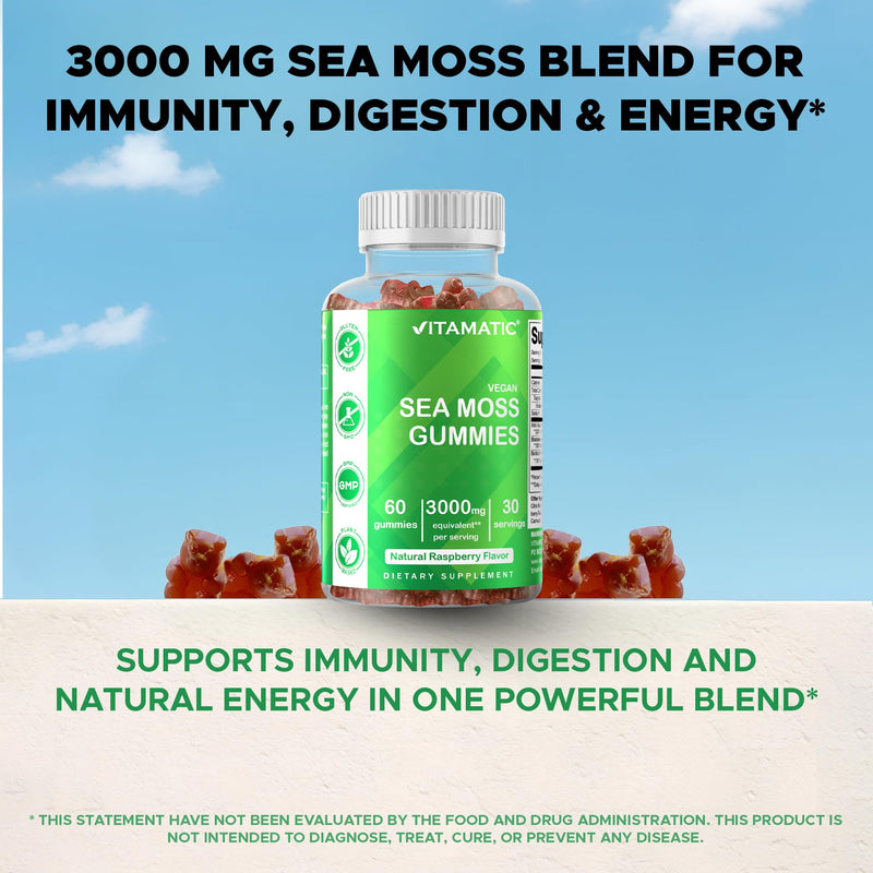 [Australia] - Vitamatic Irish Sea Moss Gummies ‚Äì 3000mg Equivalent Per Serving (from Extract 132.5mg) ‚Äì 60 Ct Made with Bladderwrack & Burdock Root ‚Äì Seamoss Supplement for Thyroid, Energy & Immune Support 