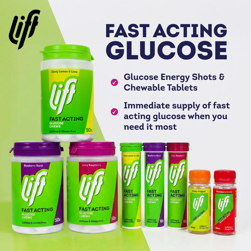 Lift | Fast-Acting Glucose Chewable Energy Tablets | Blueberry | 12 Pack of 10-Tablet Tubes 10 count (Pack of 12)