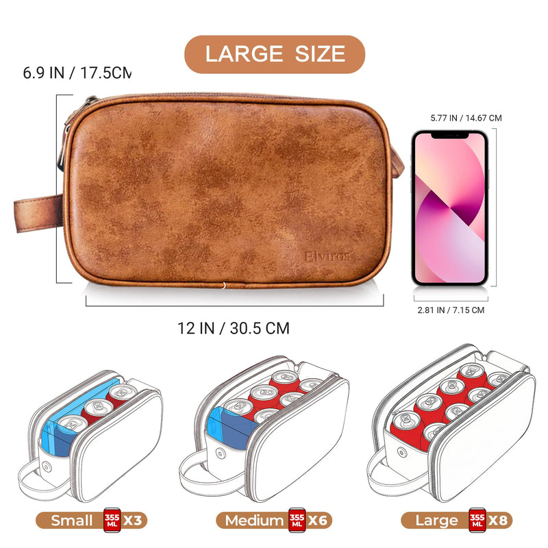 Elviros Travel Toiletry Bag for Men and Heat Resistant Hair Tool Travel Case Bundle, Large PU Leather Shaving Dopp Kit with Beige Mat Pouch Organizer for Straightener, Curling Iron, Flat Iron and Hair