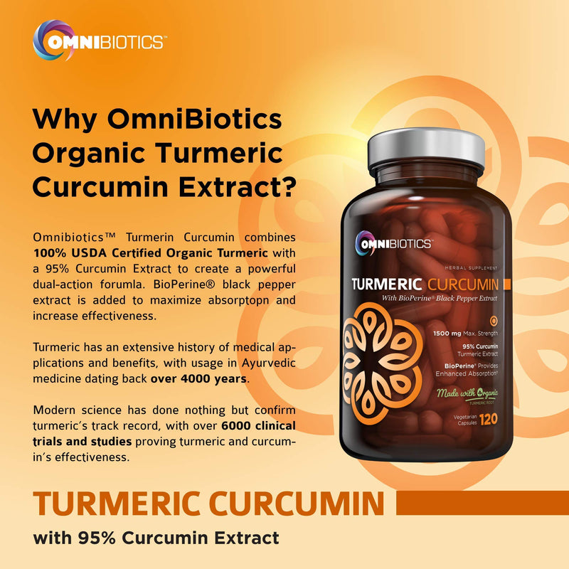 [Australia] - Organic Turmeric Curcumin Supplement 1500mg with BioPerine | 95% Standardized Curcuminoid Extract & Organic Root Powder with Piperine Black Pepper Fruit (10mg), 120 Vegetarian Capsules 
