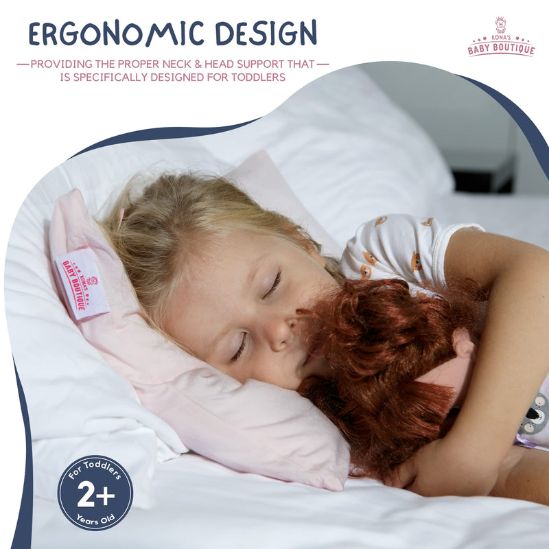 [Australia] - Pink - Kona's Perfect Toddler Pillow with Softest Toddler Pillowcase - 13 x 18 inch Toddler Pillow - Toddler Pillow 2 Year Old, Toddler Pillow for 3 Year Old Pink 