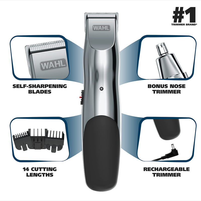 [Australia] - Wahl Groomsman Rechargeable Beard Trimmer kit for Mustaches, Nose Hair, and Light Detailing and Grooming with Bonus Wet/Dry Battery Nose Trimmer – Model 5622v 