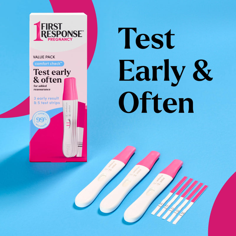 FIRST RESPONSE Comfort Check Pregnancy Test, 8 Count, Pink & White | Test As Early As 6 Days*, Over 99% Accurate*, Early Pregnancy Detection, Answers In Minutes, Trusted For 30 Years