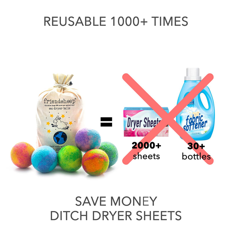[Australia] - Friendsheep Wool Dryer Balls 6 Pack XL Organic Premium Reusable Cruelty Free Handmade Fair Trade No Lint Fabric Softener Color - Galaxy Tie Dye Galaxy Tie Die 