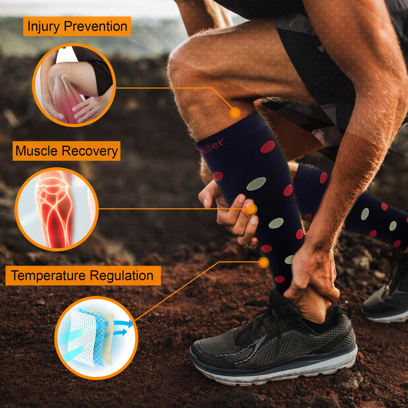 [Australia] - Doc Miller Calf Compression Sleeve – Footless Socks for Women & Men, 20-30mmHg, Shin Splint & Leg Cramp Support, Varicose Veins, Knee High, 1 Pair, Polka Dot Black/RedGreen XX-Large 