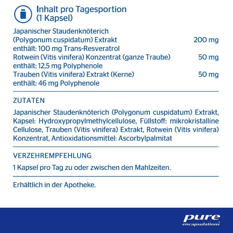 [Australia] - Pure Encapsulations - Resveratrol Extra - Natural resveratrol with polyphenols from grape seed extract - 60 vegan capsules 