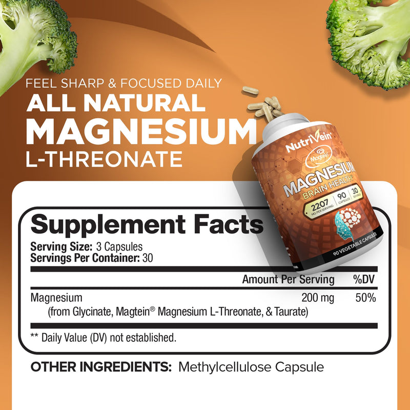 Nutrivein Premium Magnesium L-Threonate & Resveratrol Supplement Bundle: High-Absorption Magnesium Threonate and Resveratrol Capsules for Repair, Defenses, & Vitality