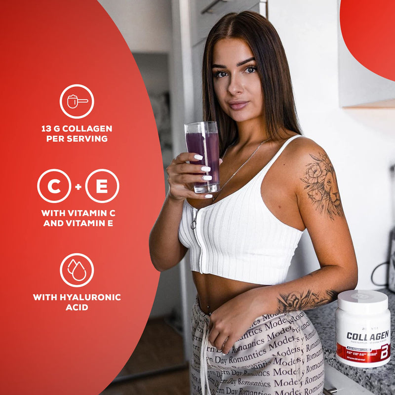 BioTechUSA Collagen | Hyaluronic Acid and Collagen Complex | Added Vitamin C and E | Skin Wellness and Nourishment, 300 g, Black Raspberry 300 g (Pack of 1)