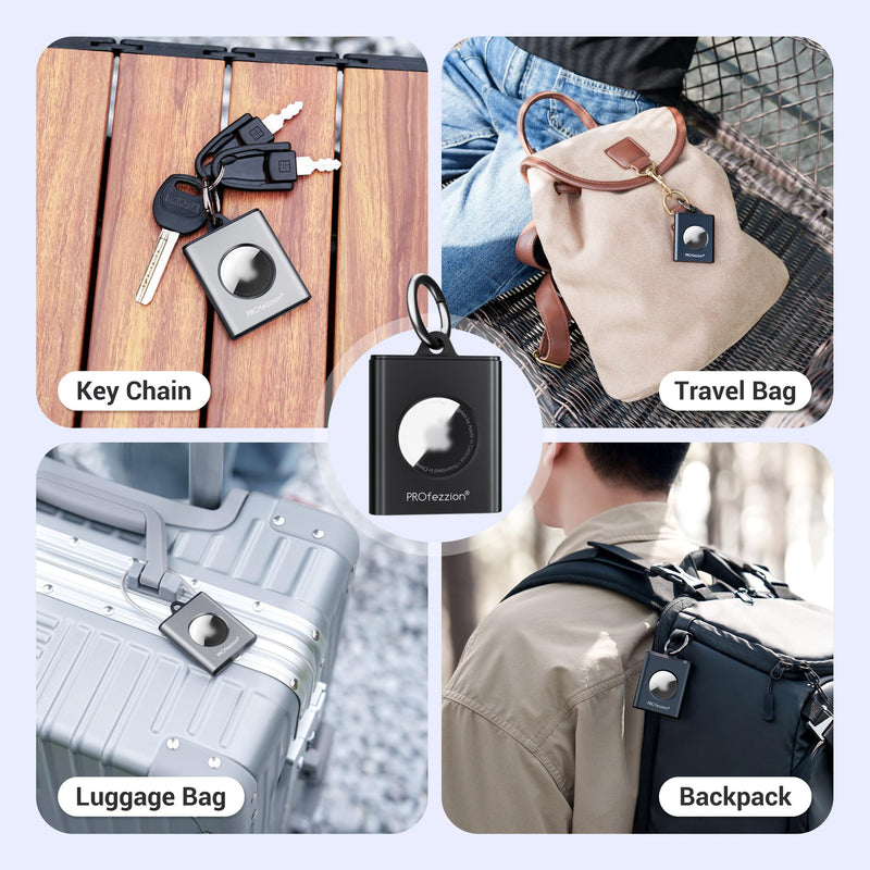 PROfezzion Luggage Tag AirTag Holder with Wire Cable Key Rings for Travel + Metal AirTag Holder for Luggage