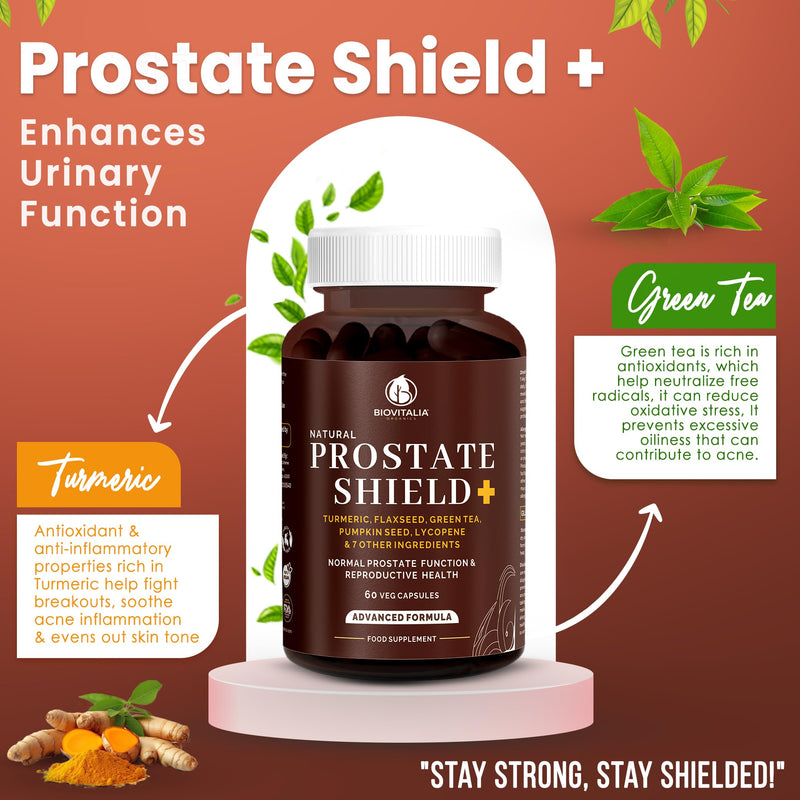 [Australia] - BioVitalia prostate protection capsules - high dosage with turmeric, linseed, green tea, lycopene, pumpkin seeds, pygeum bark, betasitosterol, nettle leaf | Prostate Health – Vegan – 60 Capsules 