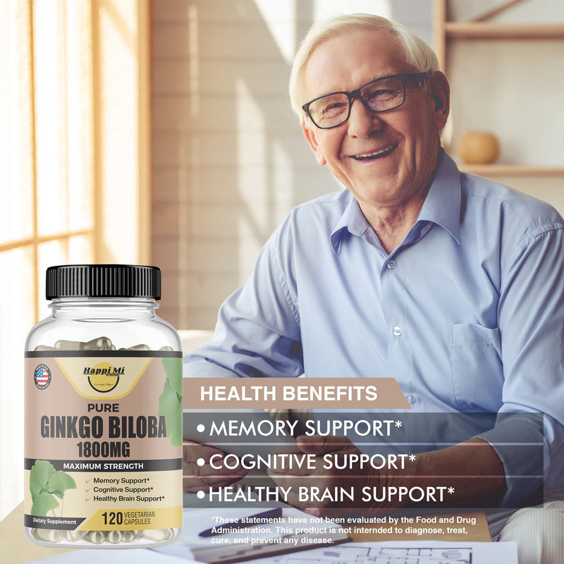 [Australia] - Ginkgo Biloba 1800mg, Ginkgo Biloba Organic, Memory & Brain Function Support, Improves Concentration and Cognitive Support, Clarity, 120 Veggie Caps, Non GMO, 120Caps 