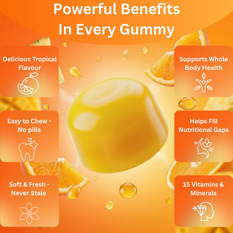 Multivitamin Gummies Women & Men, 60 Vegan Gummies, Sugar Free | Adult Multivitamin Gummies, 15-in-1 Multivitamins and Minerals, Chewable, Multi Vitamin Gummies Mango Flavour, 1 Month Supply