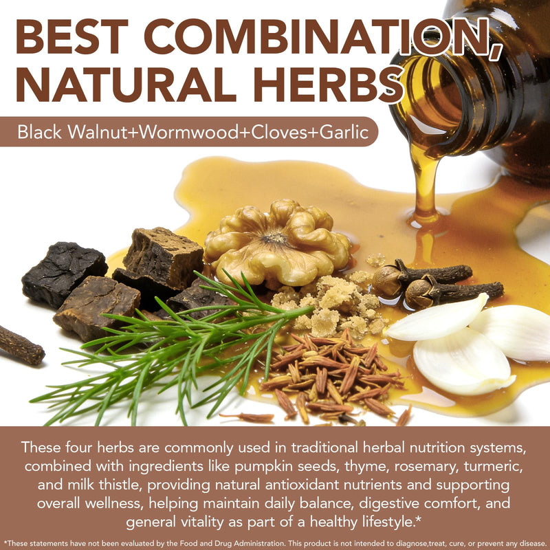 Wormwood Black Walnut Clove Drops, 20-in-1 Premium Herbal Blend Supplement Supports Rapid Gut Cleanse & Digestive Health, Daily Energy and Well-Being Black Walnut-60.00ml.