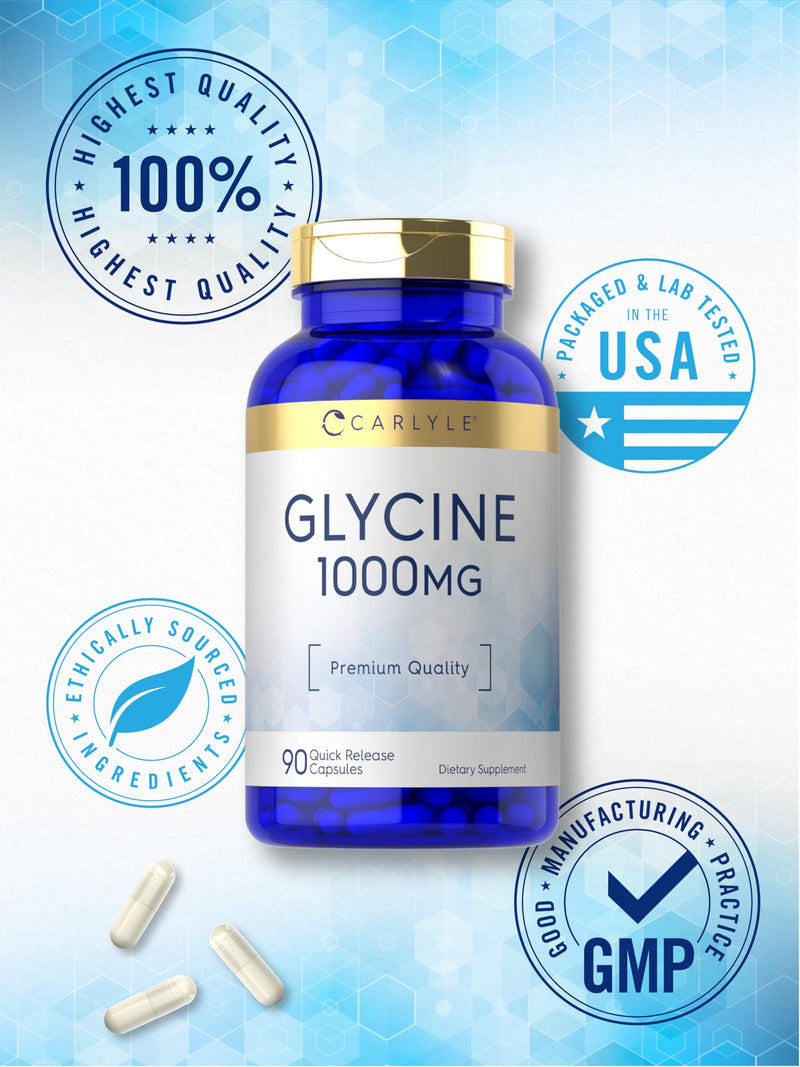 Carlyle Glycine 1000mg Supplement | 90 Powder Capsules | Premium Quality | Non-GMO & Gluten Free