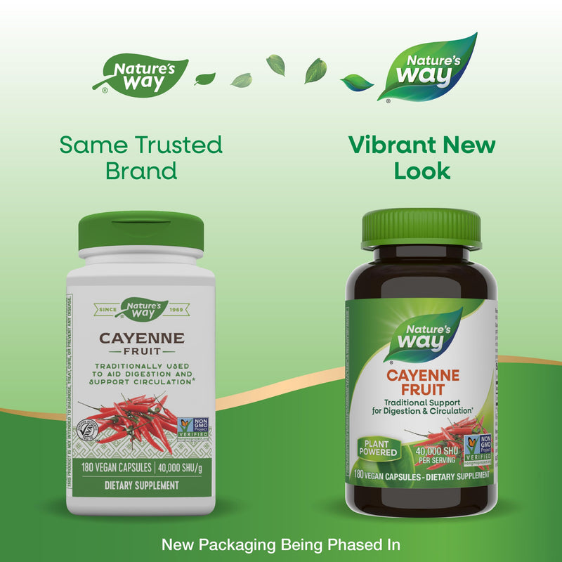 [Australia] - Nature's Way Cayenne Pepper, Traditional Digestion and Circulation Support*, Non-GMO Project Verified, Gluten Free, 180 Vegetarian Capsules (Packaging May Vary) 180 Count (Pack of 1) 