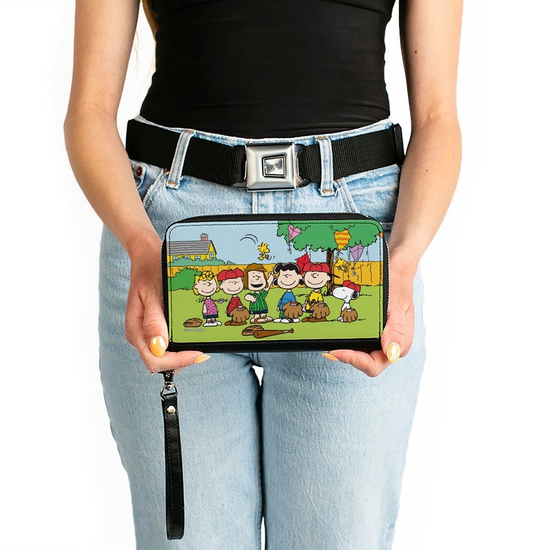 Buckle-Down Peanuts Vegan Leather Zip Around Wallet | Peanuts Gang Backyard Baseball Group Pose Billfold Credit Card and ID Slots