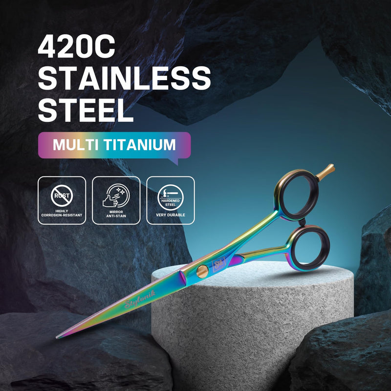 Hair Cutting Scissors-Professional Hairdressing Scissors for Women,Men,Hair Stylists,Salon,Barber- 6.5-Inch Stainless Steel Hair Scissors with Finger Rest (Classic Scissor Multi Titanium) Classic Scissor Multi Titanium