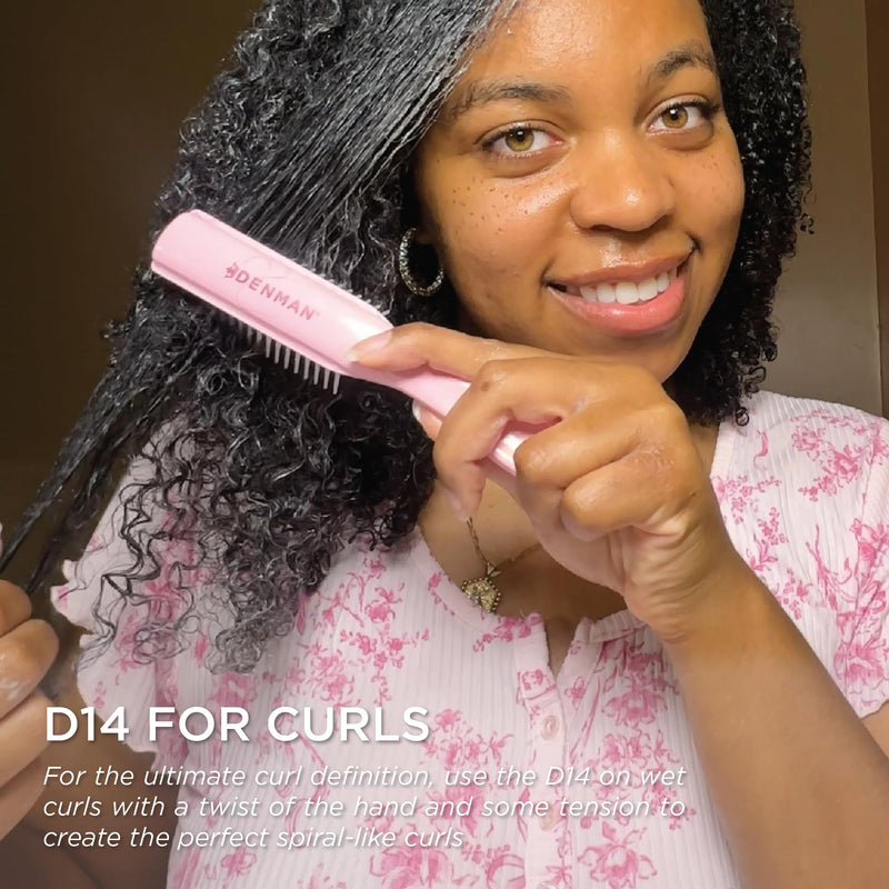 Denman Mini Curl Definer & Styler 5 Row Hairbrush for Detangling, Separating, and Defining Curls, Curly Hairbrush, Sleek Blowdrying - D14 Pink