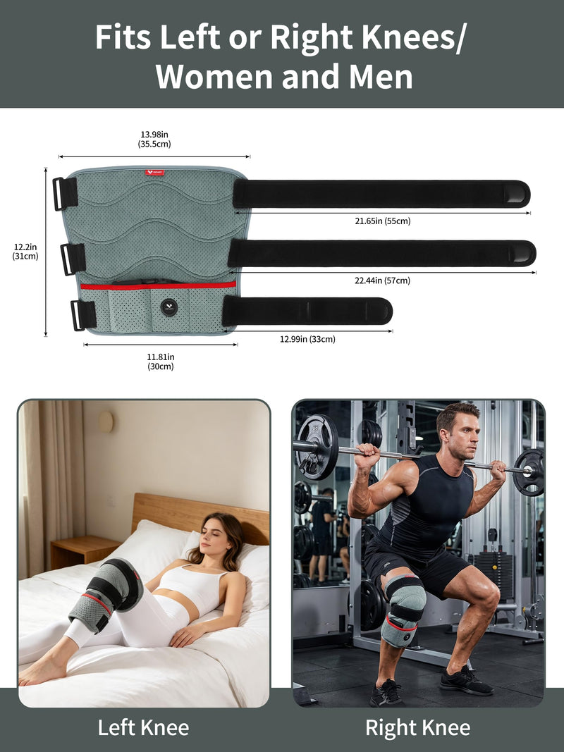 Portable Knee Heating Pad, Cordless Heated Knee Brace with 6000mAh Battery | 3 Heat Levels, Electric Heat Pad for Knee/Elbow/Arm/Calf/Thigh, Leg Heating Pad Wrap Gift for Women Men Mom Dad Gray One Size