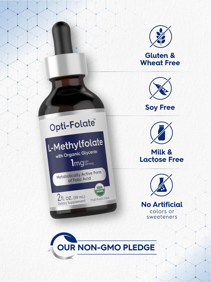 Carlyle L-Methylfolate Drops 1mg | 2 Fl Oz | Liquid Sublingual | Fruit Punch Flavor | Vegetarian, Non-GMO & Supplement