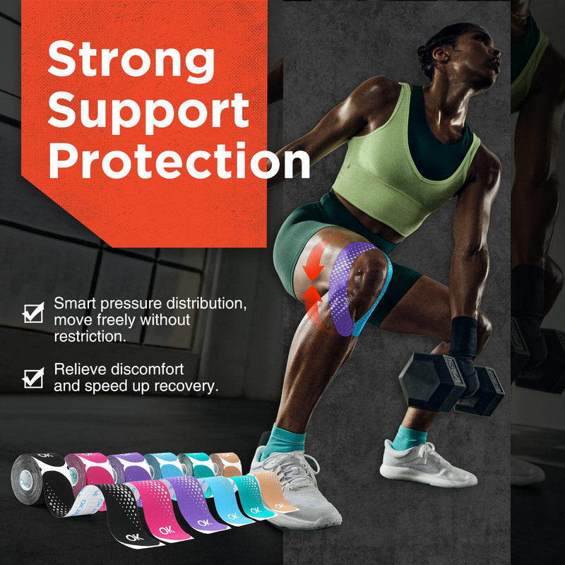 [Australia] - OK TAPE Synthetic Kinesiology Tape Precut Strips, Waterproof Kinesiology Athletic Tape for Joint & Muscle Support, Reflective and Durable Tape, 2in√ó16.4ft Roll 20PCS | Pink 1 Rolls 