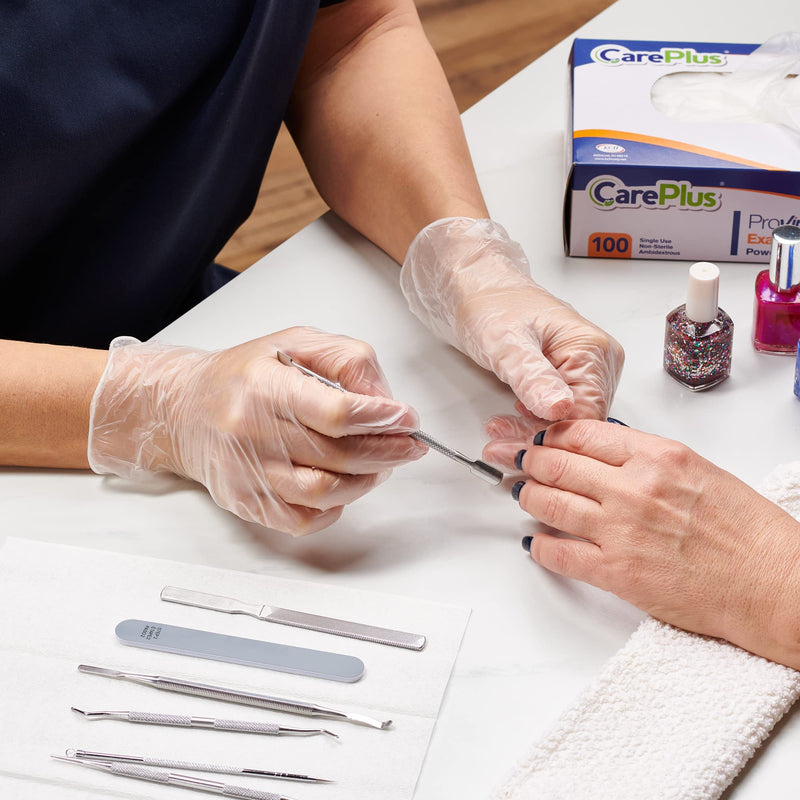 [Australia] - Care Plus Medium Size Disposable Vinyl Gloves Heavy Duty Non Sterile Powder Free Latex Free Rubber 100 Count Box food Safe 