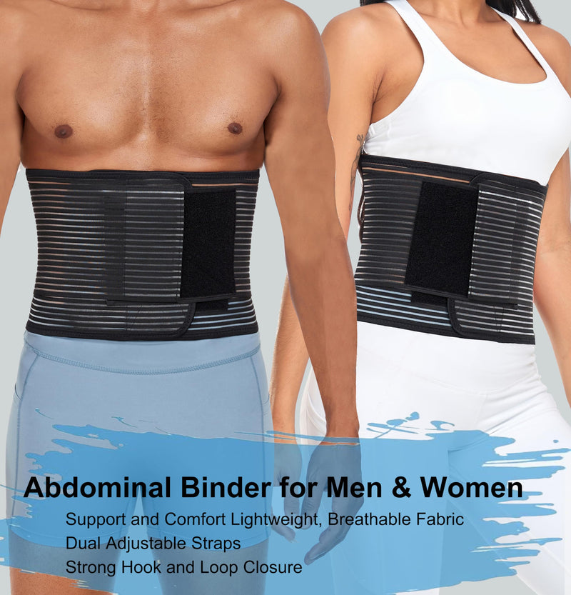 Abdominal Binder Post Surgery Hernia Support Belt Belly Wrap for Men Women, Post-Surgery Stomach Compression Belly Band for Post C Section, Natural Birth, Abdominal Injuries (Black, Large) Black