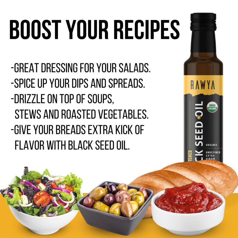 [Australia] - Black Seed Oil, Organic, Unfiltered, 8.4 Fl Oz, RAWYA, Cold Pressed, Glass Bottle, Nigella Sativa Oil, Non-GMO, Black Cumin Seed Oil, also known as Kalonji Oil, Nigella Oil 