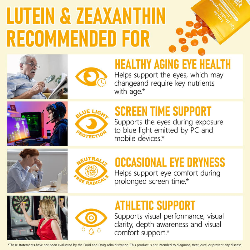Lutein and Zeaxanthin Supplement 60 Gummies, Eye Health Supplement with Lutein Zeaxanthin Vitamins A, C, and E Support Visual, Eye Health